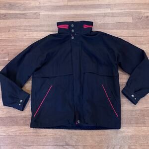 Roundtree & Yorke navy red full zip hidden hood winter coat size large L
 b72